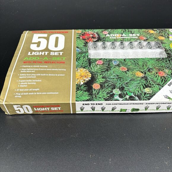 Vintage Petals Reflector Christmas Lights Clear White 50ct Add A Strand New Oak - Picture 3 of 5
